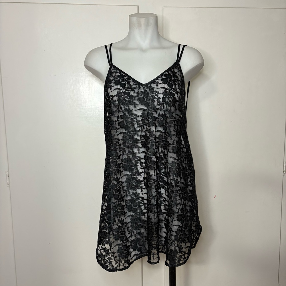 Vintage 90s Private Luxuries Black Lace Backless Sheer Sexy Lingerie Slip Dress